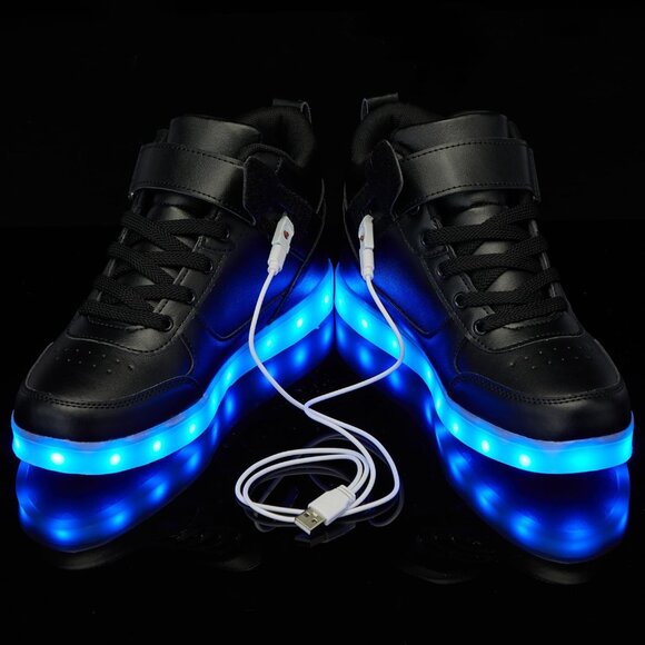 ⚡Unisex Black High Top USB Charging Light Up Shoes Sports LED Dancing Sneakers - Picture 6 of 7
